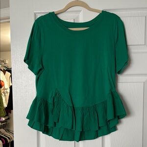 Anthropologie Emerald Ruffle Blouse